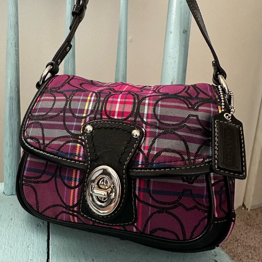 Coach Tartan Penny Bag, Pink Plaid, style #F15477.